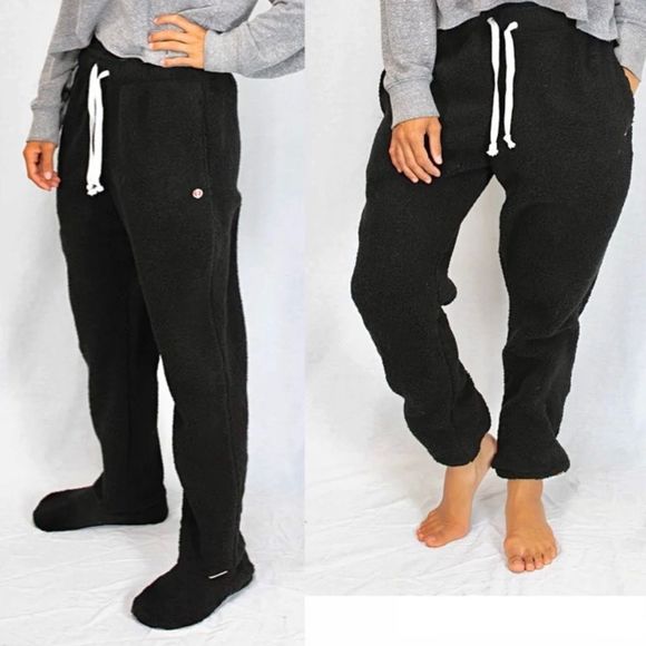 Black Pajama Pants Footed Sherpa - Picture 1 of 9